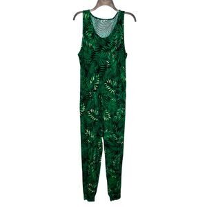 Yundai Vibrant green jumpsuit palm leaf pattern Sleeveless tropical NEW